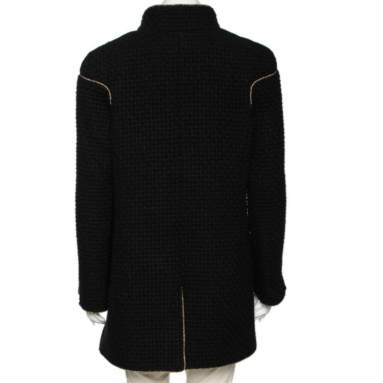 Pre Owned Chanel Black Wool & Alpaca Single Breasted Coat XL