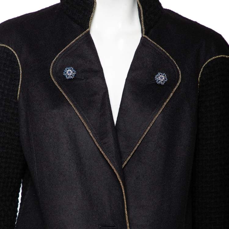 Pre Owned Chanel Black Wool & Alpaca Single Breasted Coat XL