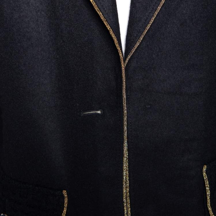 Pre Owned Chanel Black Wool & Alpaca Single Breasted Coat XL