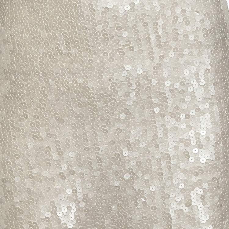 Pre Owned Chanel Cream Sequined Silk Cami Dress S