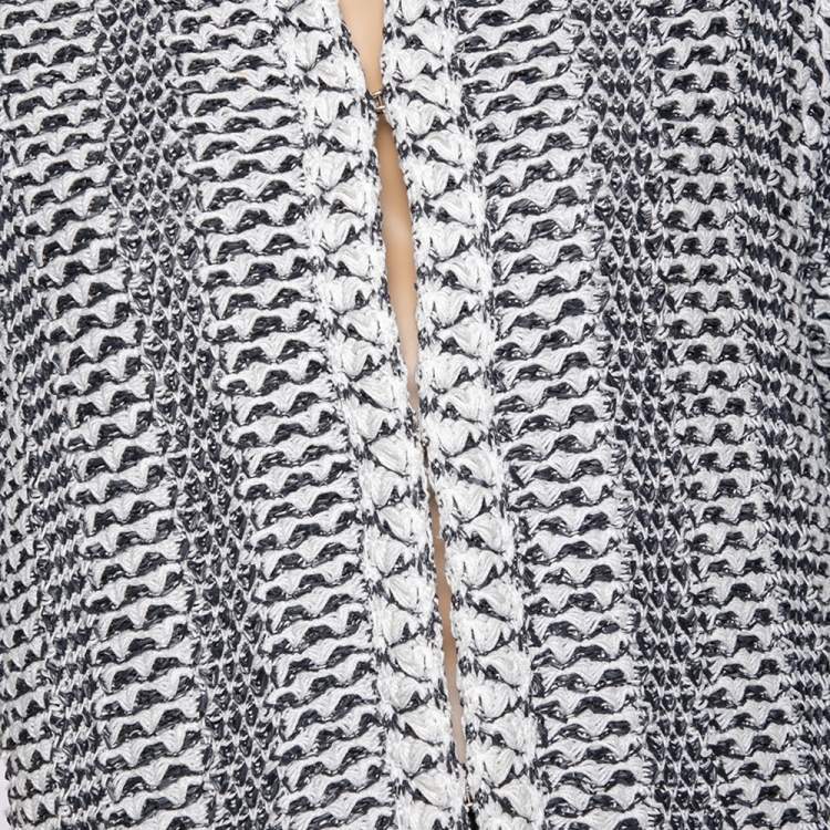 Pre Owned Chanel Blue & White Woven Coat S