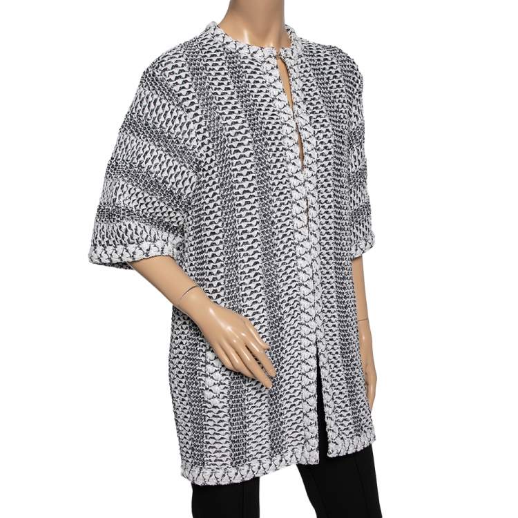 Pre Owned Chanel Blue & White Woven Coat S