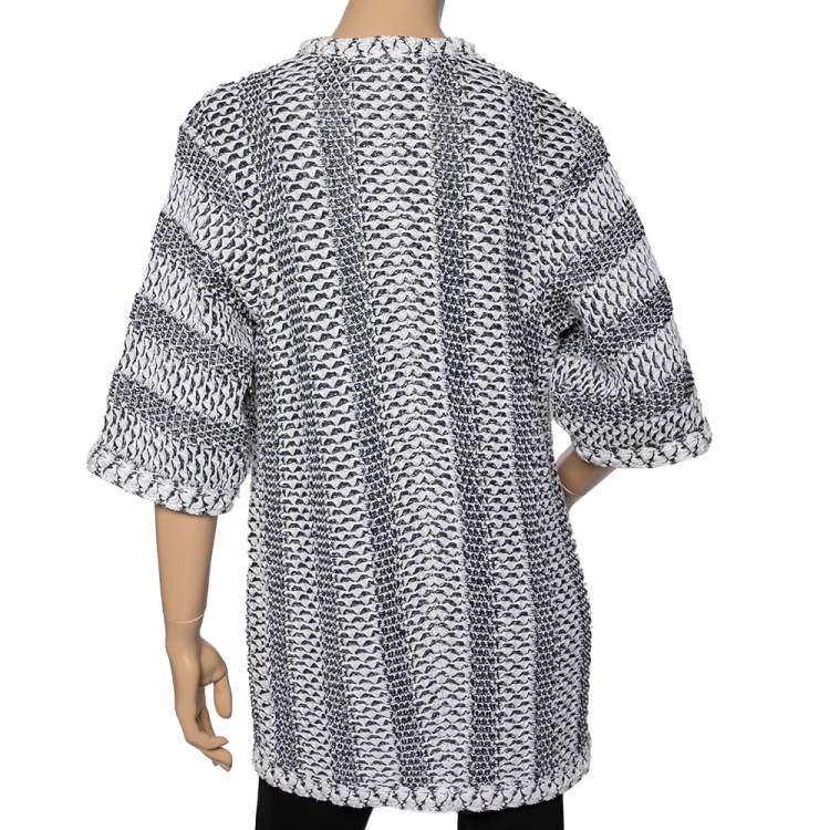 Pre Owned Chanel Blue & White Woven Coat S