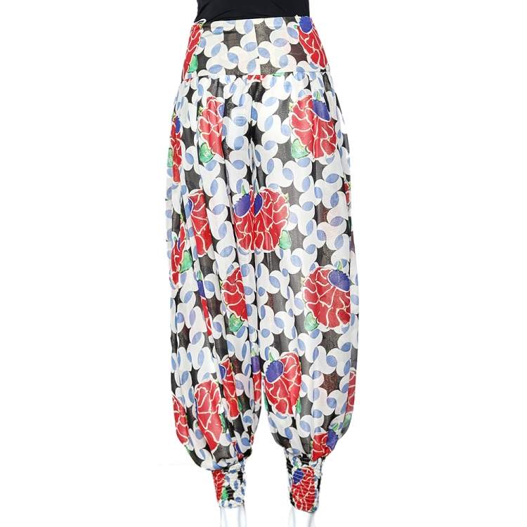 Pre Owned Chanel Multicolor Floral Printed Lurex Silk Harem Pants S