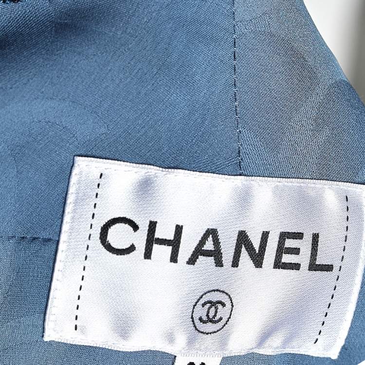 Pre Owned Chanel Navy Blue Lurex Tweed Button Front Jacket M