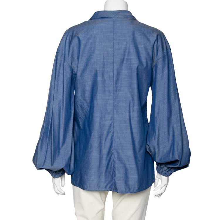 Pre Owned Chanel Blue Cotton Button Front Oversize Blouse M