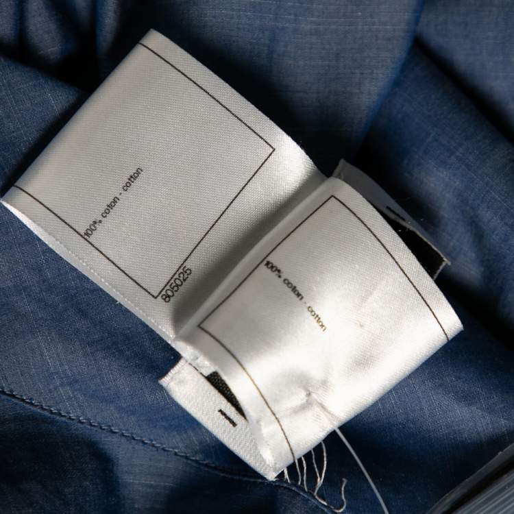 Pre Owned Chanel Blue Cotton Button Front Oversize Blouse M