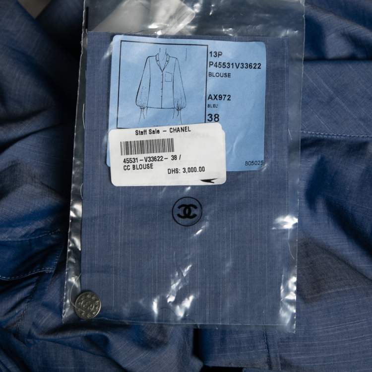 Pre Owned Chanel Blue Cotton Button Front Oversize Blouse M