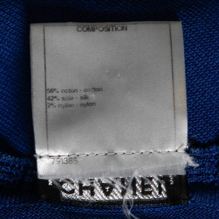 Pre Owned Chanel Blue Knit Logo Detailed Dress & Button Front Long Cardigan Set S 