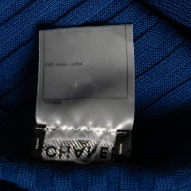 Pre Owned Chanel Blue Knit Logo Detailed Dress & Button Front Long Cardigan Set S 