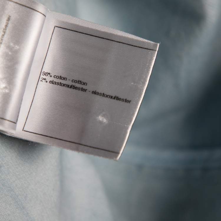 Pre Owned Chanel Blue Light Wash Denim Button Front Top & Midi Skirt Set S/M