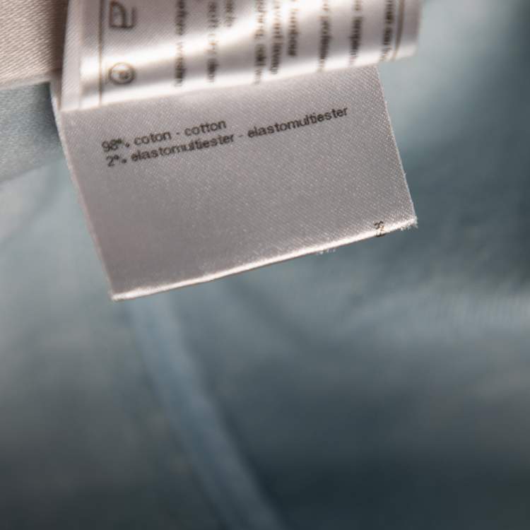 Pre Owned Chanel Blue Light Wash Denim Button Front Top & Midi Skirt Set S/M