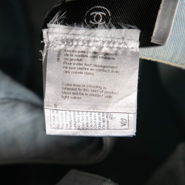 Pre Owned Chanel Blue Light Wash Denim Button Front Top & Midi Skirt Set S/M