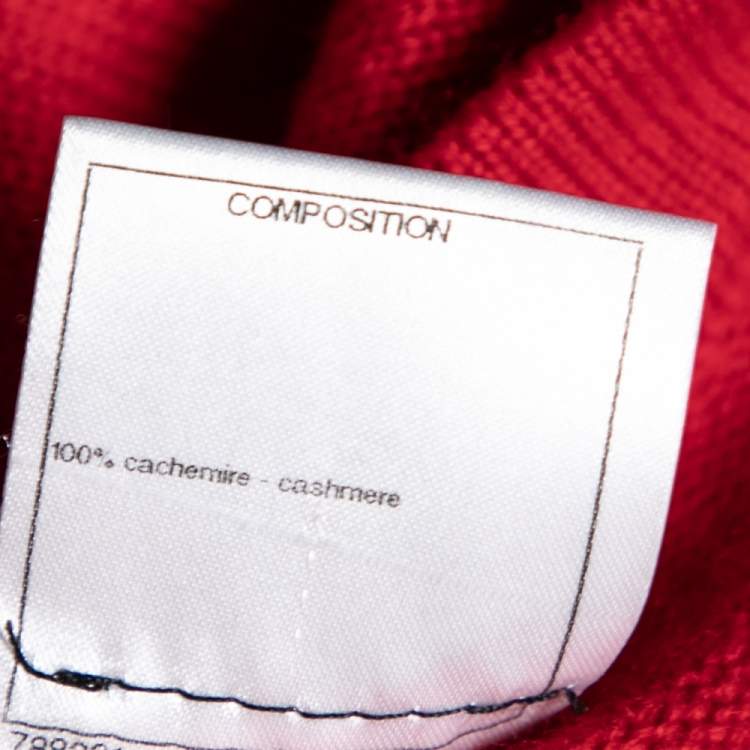 Pre Owned Chanel Red Cashmere Button Front Long Cardigan S