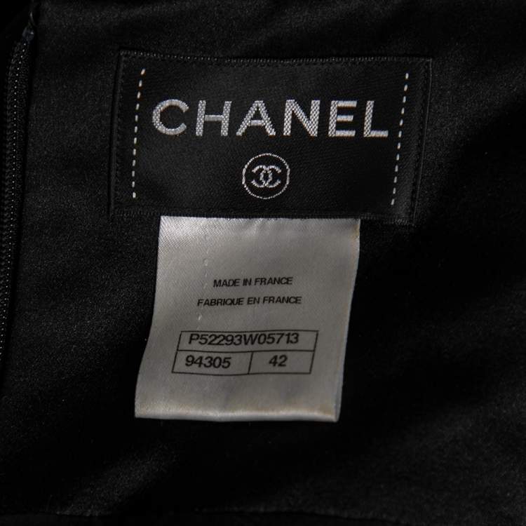 Pre Owned Chanel Black Sateen & Boucle Paneled Mini Dress L