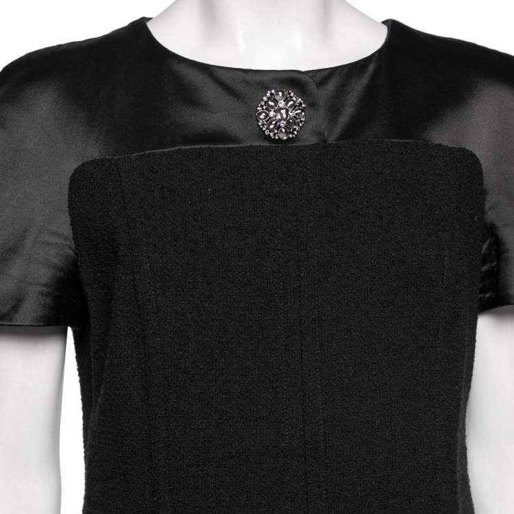 Pre Owned Chanel Black Sateen & Boucle Paneled Mini Dress L