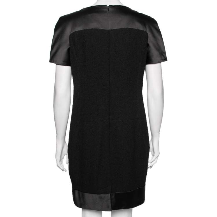 Pre Owned Chanel Black Sateen & Boucle Paneled Mini Dress L