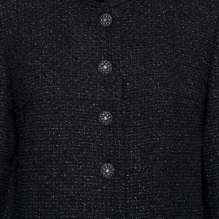 Pre Owned Chanel Black Speckled Cotton Long Sleeve Coat L