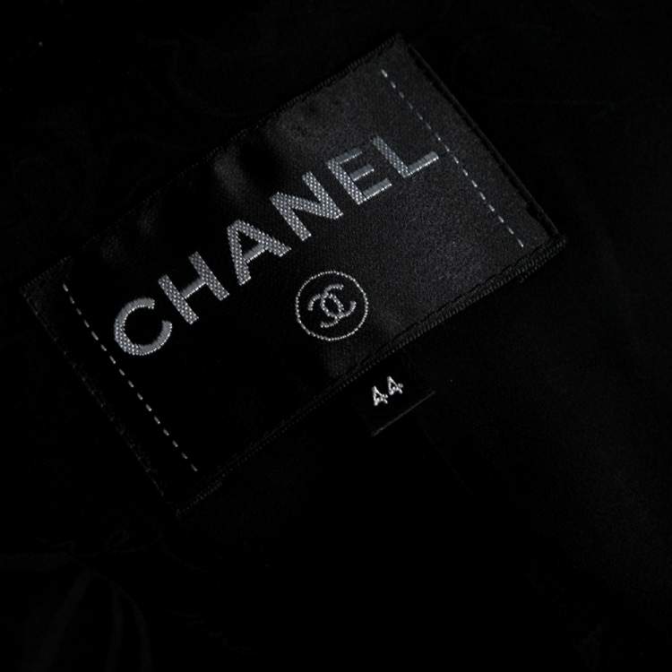Pre Owned Chanel Black Speckled Cotton Long Sleeve Coat L