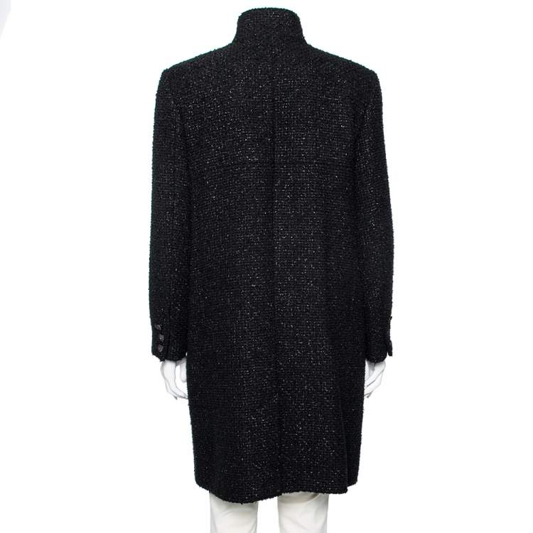Pre Owned Chanel Black Speckled Cotton Long Sleeve Coat L