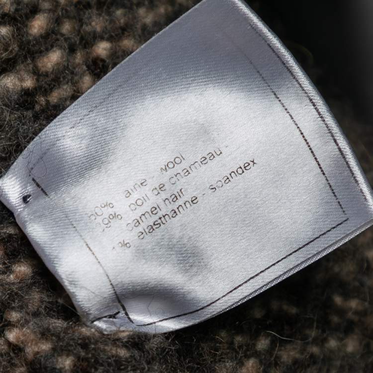 Pre Owned Chanel Brown Wool & Camel Braided Leather Trimmed Open Front Jacket M