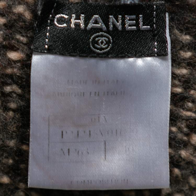 Pre Owned Chanel Brown Wool & Camel Braided Leather Trimmed Open Front Jacket M