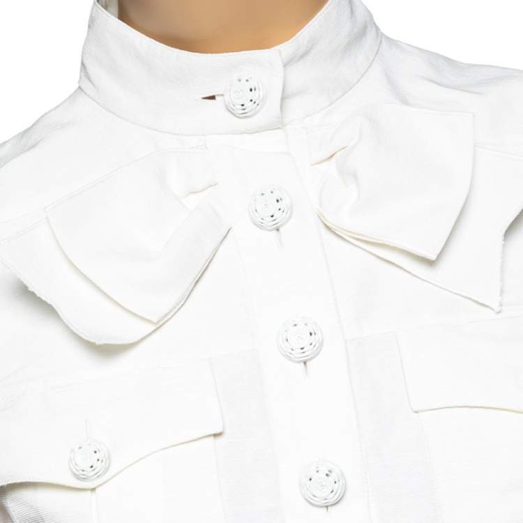 Pre Owned Chanel Off White Grosgrain Cotton Bow Detail Button Front Vest S
