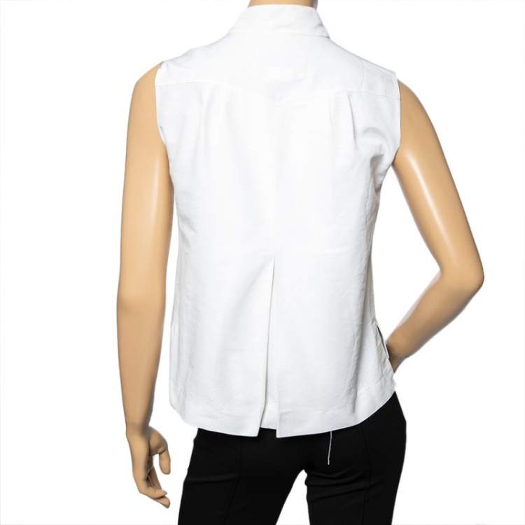 Pre Owned Chanel Off White Grosgrain Cotton Bow Detail Button Front Vest S