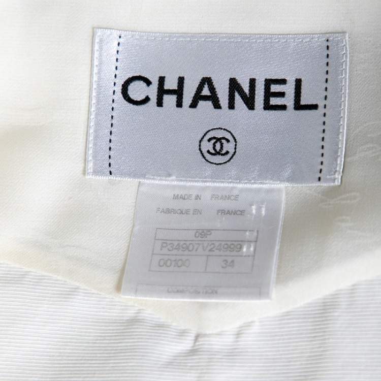 Pre Owned Chanel Off White Grosgrain Cotton Bow Detail Button Front Vest S