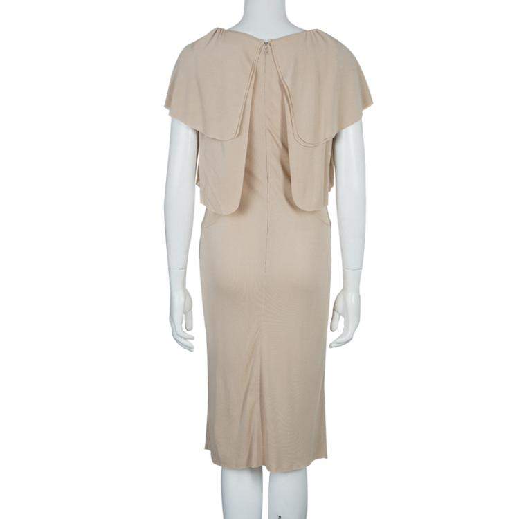 Pre Owned Chanel Beige Knit Petal Sleeve Ruffle Detail Dress S