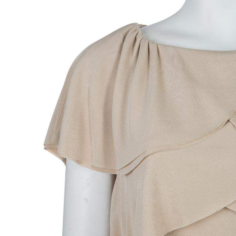 Pre Owned Chanel Beige Knit Petal Sleeve Ruffle Detail Dress S