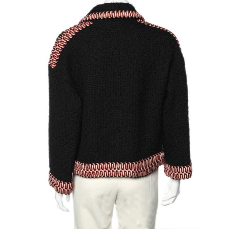 Pre Owned Chanel Boutique Vintage Black Wool Tweed Contrast Trim Button Front Jacket L