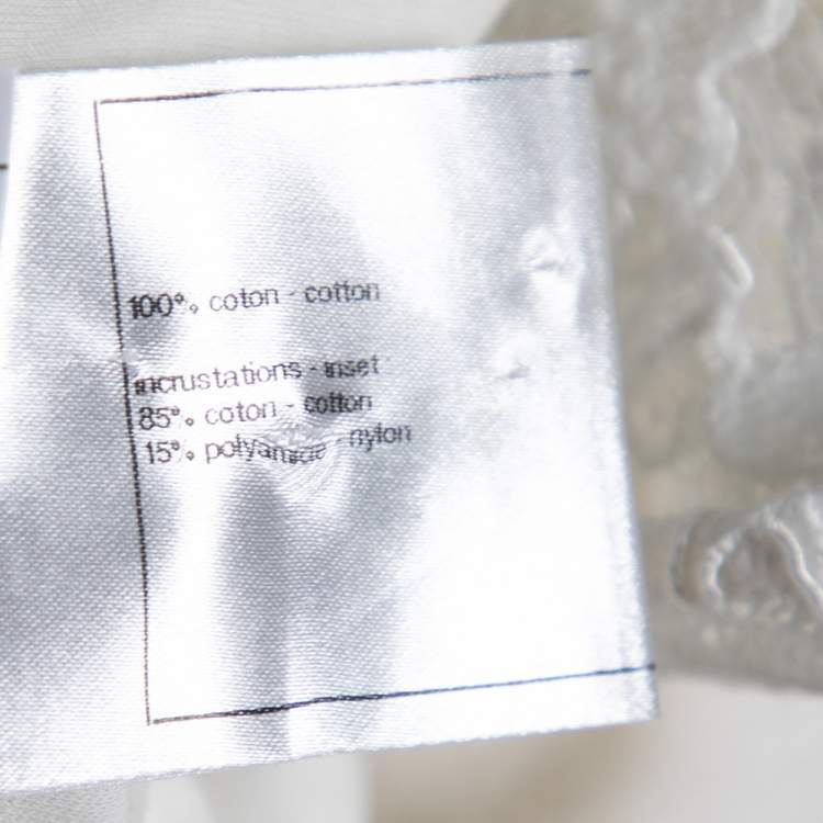 Pre Owned Chanel Off White Cotton & Lace Long Sleeve Top M