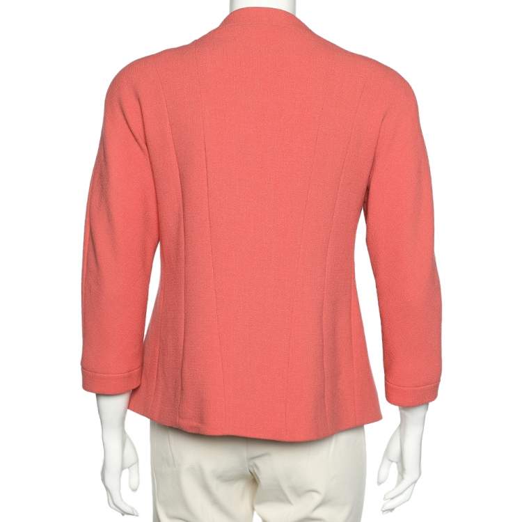 Pre Owned Chanel Boutique Pink Textured Wool Double Breasted Jacket L