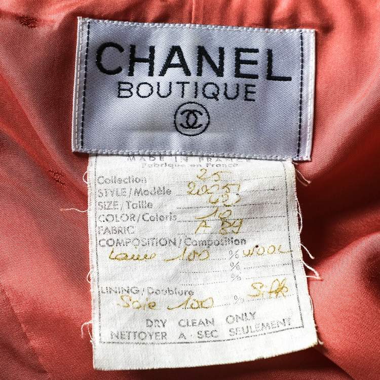 Pre Owned Chanel Boutique Pink Textured Wool Double Breasted Jacket L