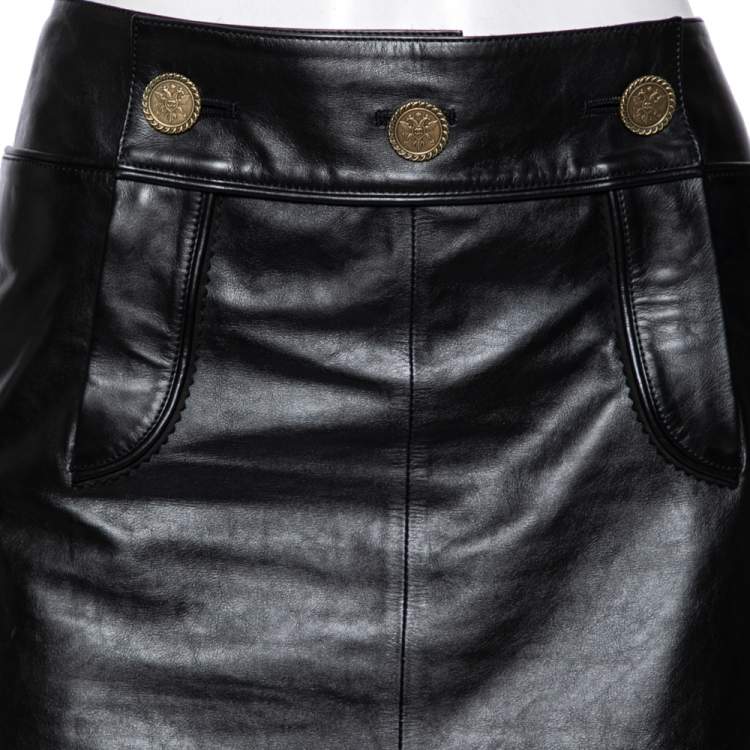 Pre Owned Chanel Black Leather Lace Up Detailed Short Skirt M