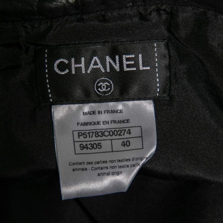Pre Owned Chanel Black Leather Lace Up Detailed Short Skirt M