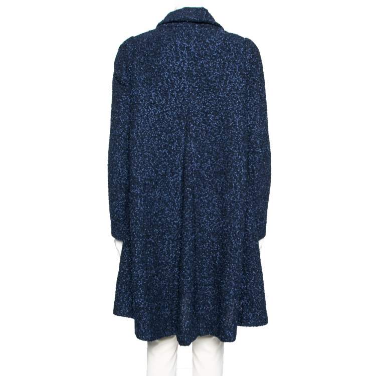 Pre Owned Chanel Navy Blue Boucle Open Front Coat L
