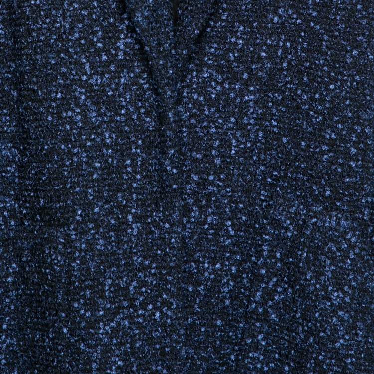 Pre Owned Chanel Navy Blue Boucle Open Front Coat L
