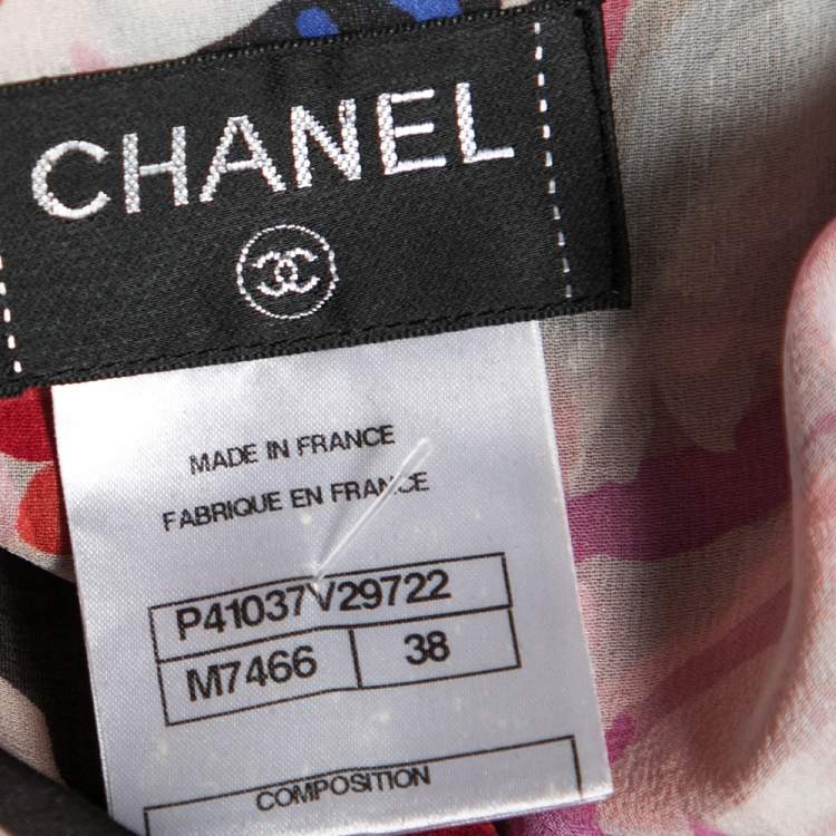 Pre Owned Chanel Multicolor Floral Print Silk Pleated and Button Front Sleeveless Top M