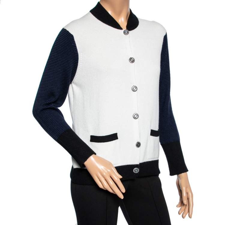 Pre Owned Chanel White Cashmere Button Front Long Sleeve Knitwear M