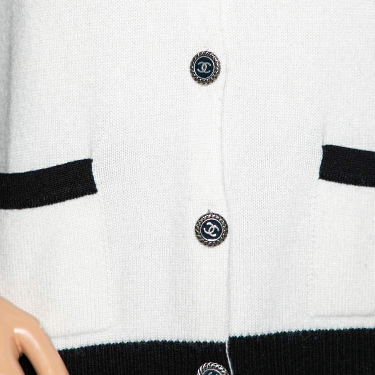 Pre Owned Chanel White Cashmere Button Front Long Sleeve Knitwear M