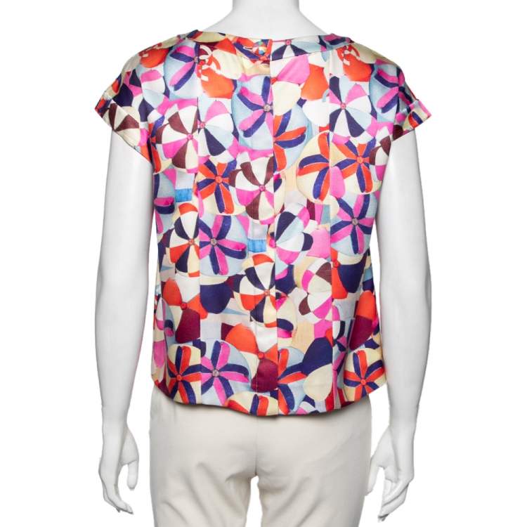 Pre Owned Chanel Multicolor Floral Printed Silk Button Front Blouse M