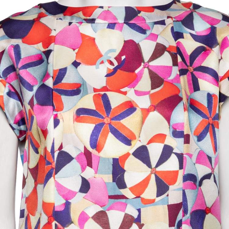 Pre Owned Chanel Multicolor Floral Printed Silk Button Front Blouse M