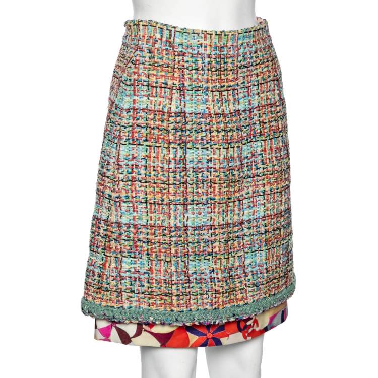 Pre Owned Chanel Multicolor Tweed Mini Skirt M
