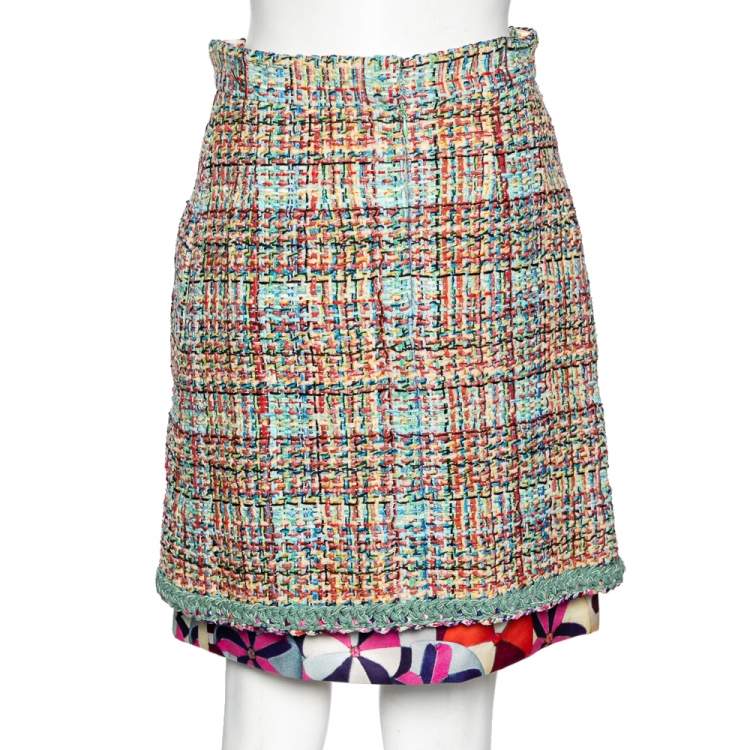 Pre Owned Chanel Multicolor Tweed Mini Skirt M