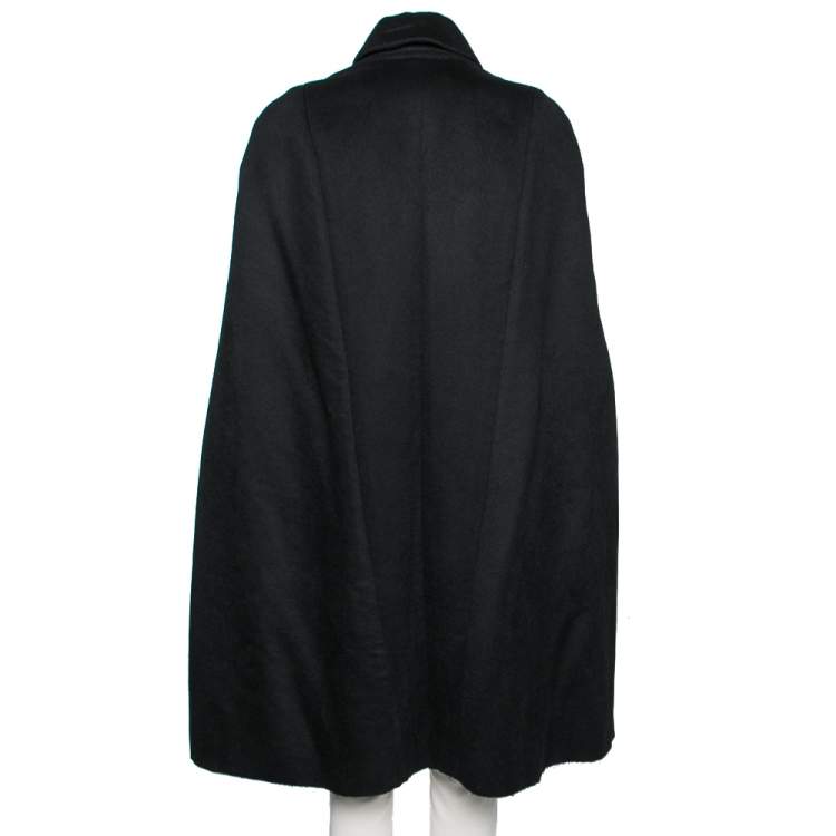 Pre Owned Chanel Black Cashmere Broach Detailed Cape M