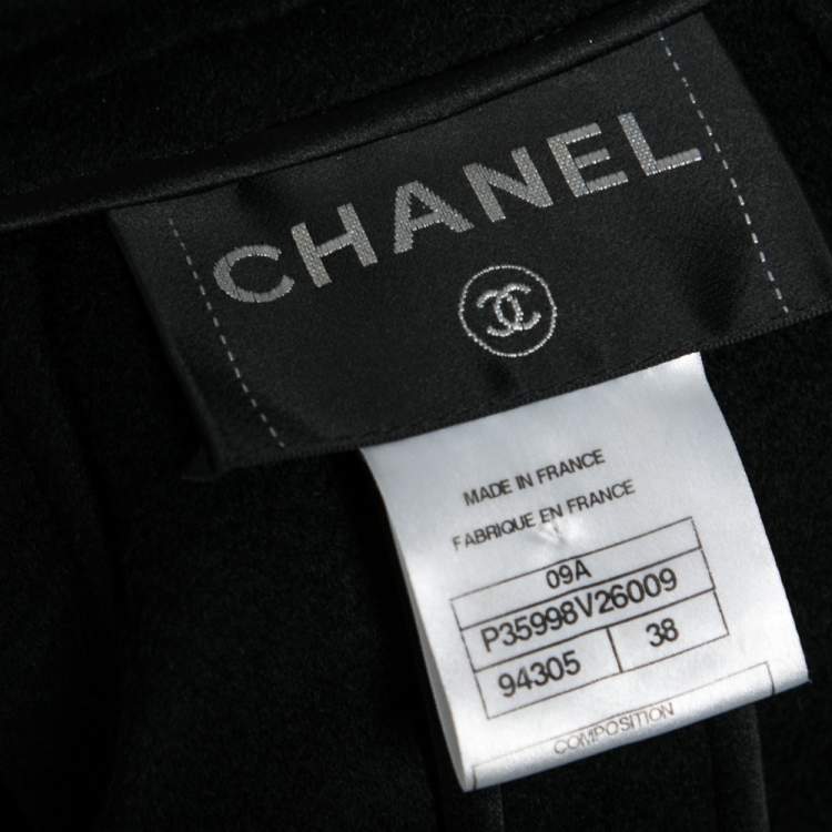 Pre Owned Chanel Black Cashmere Broach Detailed Cape M