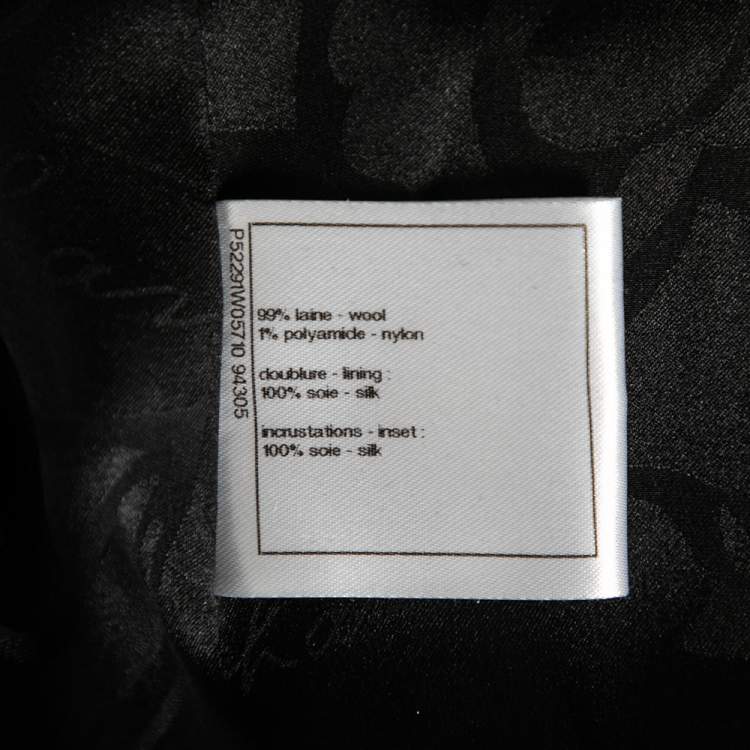 Pre Owned Chanel Black Textured Wool & Satin Trimmed Cape Coat M