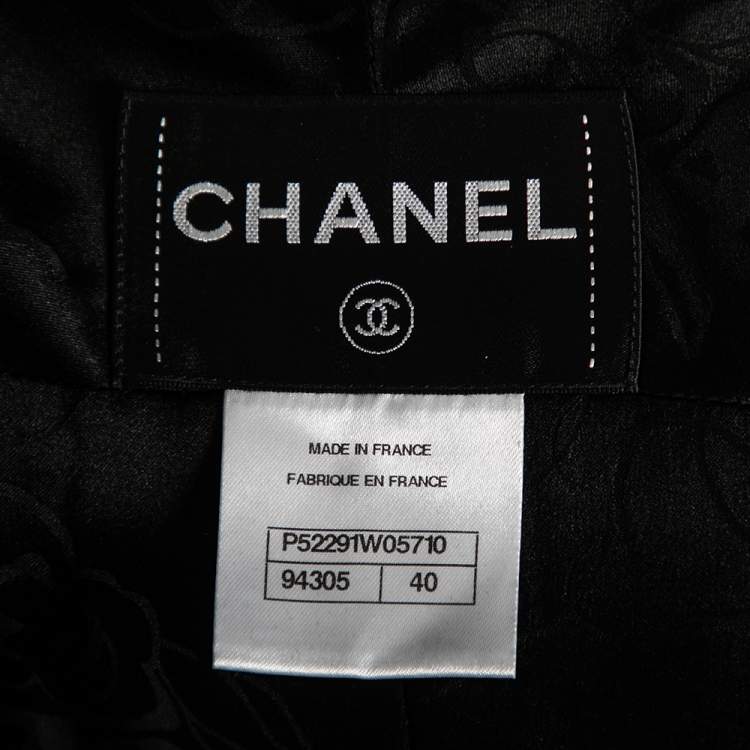 Pre Owned Chanel Black Textured Wool & Satin Trimmed Cape Coat M